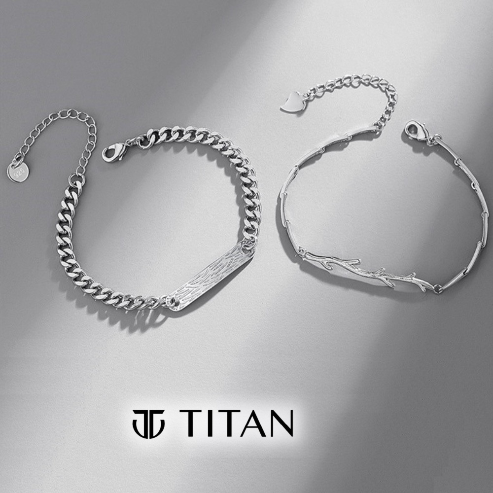 Vòng tay đôi nam nữ chuyện tình yêu cây liễu, lắc tay cặp đôi tình nhân quà tặng couple màu bạc 925 unisex Titan Shop