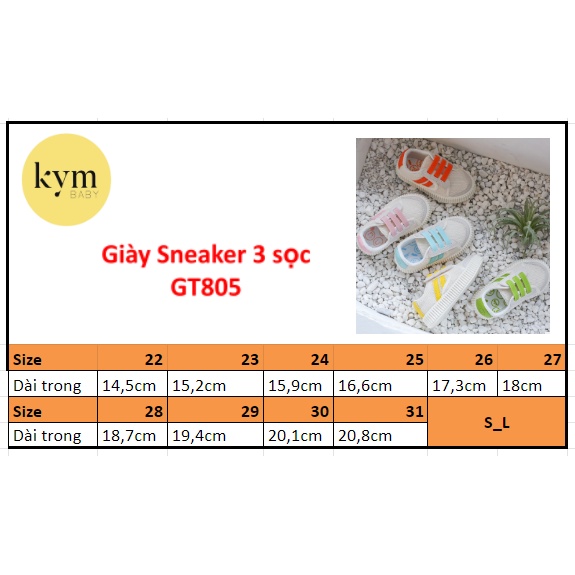 [27 - 31] Giày Thể thao dán 3 sọc cho bé G805 (Size nhỏ mục khác)