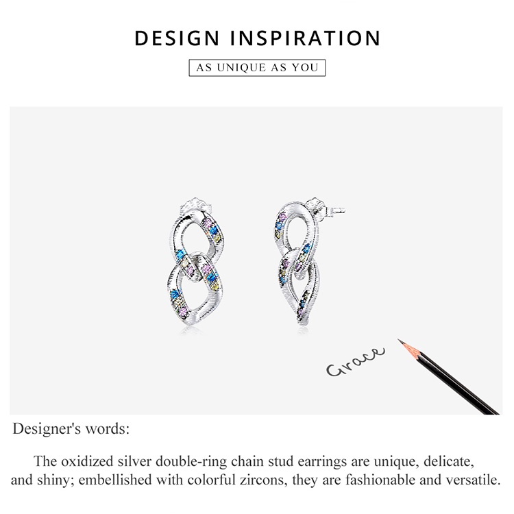 Đôi bông tai Bamoer SCE1377 bằng bạc 925 hình đầu xích đôi sành điệu cho nữ