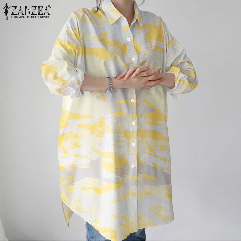 Áo sơ mi Zanzea form rộng in họa tiết phong cách vintage thời trang cho nữ