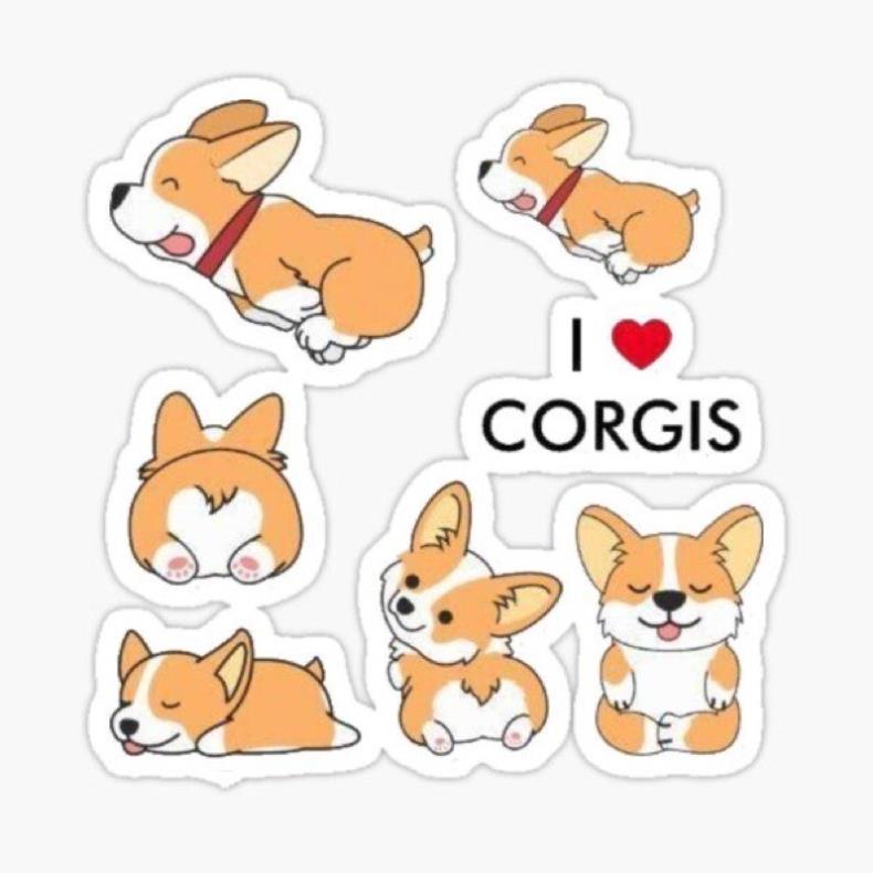Bộ 100 sticker cún corgi cực kute dùng để trang trí điện thoại di động/ván trượt/vali không để lại dấu keo