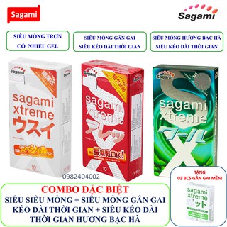Combo 03 hộp bao cao su siêu mỏng super thin + kéo dài thời gian feellong + kéo dài thời gian spearmint bạc hà