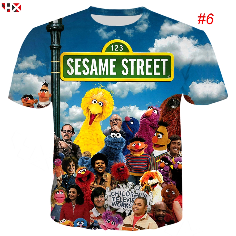 Hx Áo Thun Tay Ngắn In Hình Con Rối Sesame Street 3d Thời Trang Mùa Hè Cho Nam Nữ