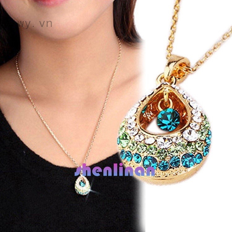 Dây Chuyền Mặt Hình Chim Công Đính Đá Pha Lê Nhiều Màu