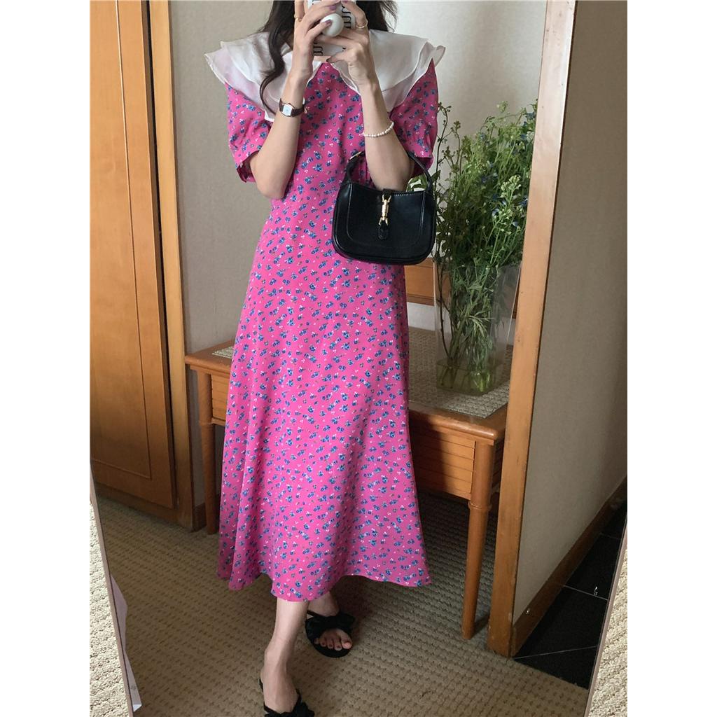 Đầm Voan Hoa Hai Lớp Ngắn Tay Cổ Bèo Thời Trang Mùa Hè Mới 51226