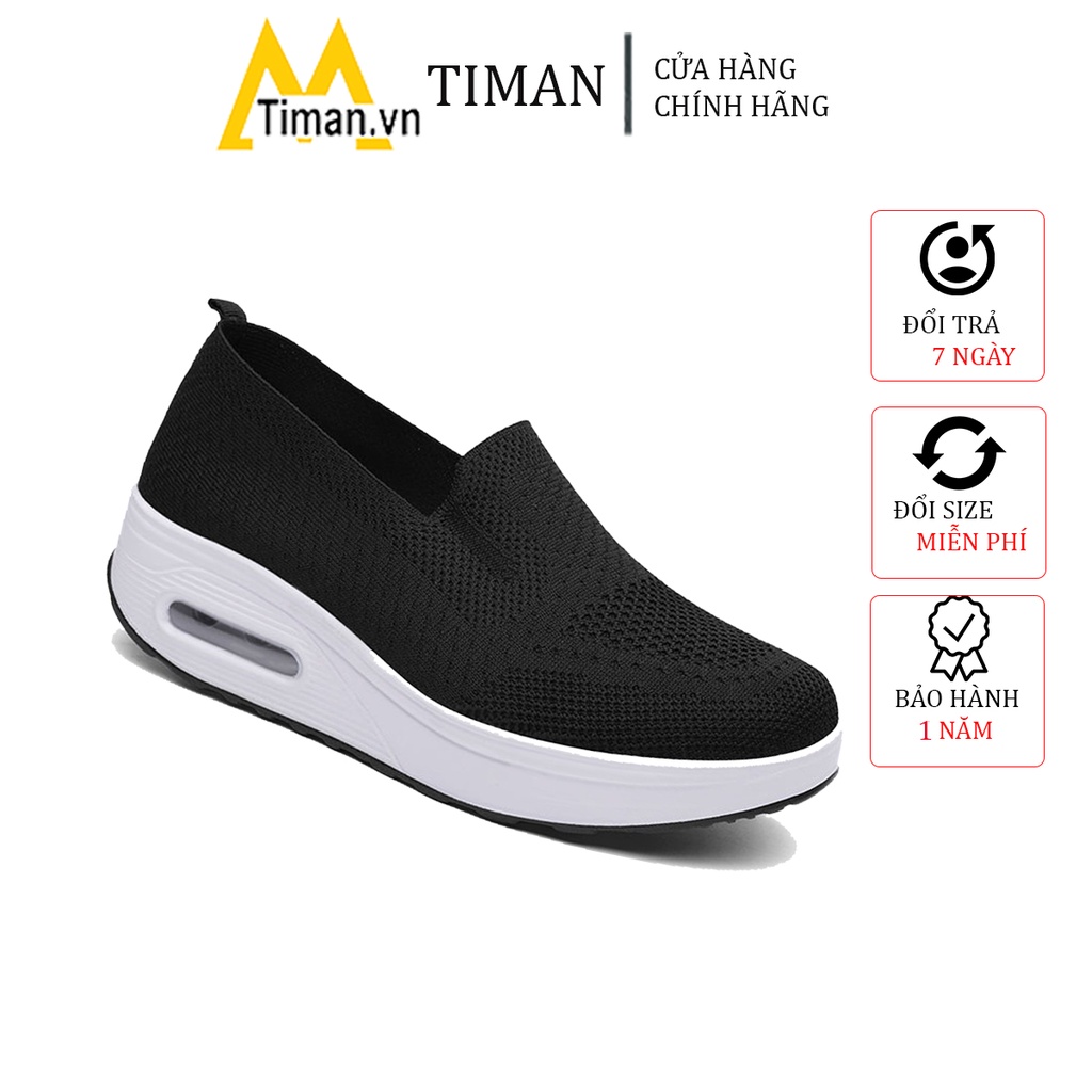 Giày lười nữ đế cao chất liệu vải slip on da kiểu mọi màu trắng độn đế bảo hành 1 năm BN50 TIMAN