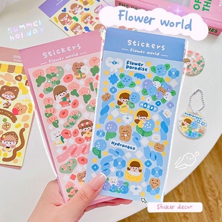 Tấm hình dán sticker Flower World trang trí sổ tay, móc khoá dễ thương