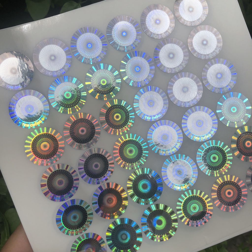 Tem chống giả 7 màu hologram 1.6cm tròn combo 1.000c