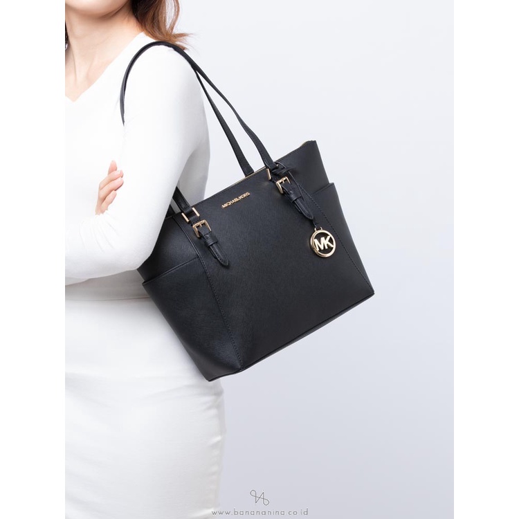 Túi xách nữ chính hãng Michael Kors CHARLOTTE  TOTE  Mẫu mới gọn đẹp nhẹ hơn mẫu cũ - Size 27-26-35cm - Màu đen dễ đeo