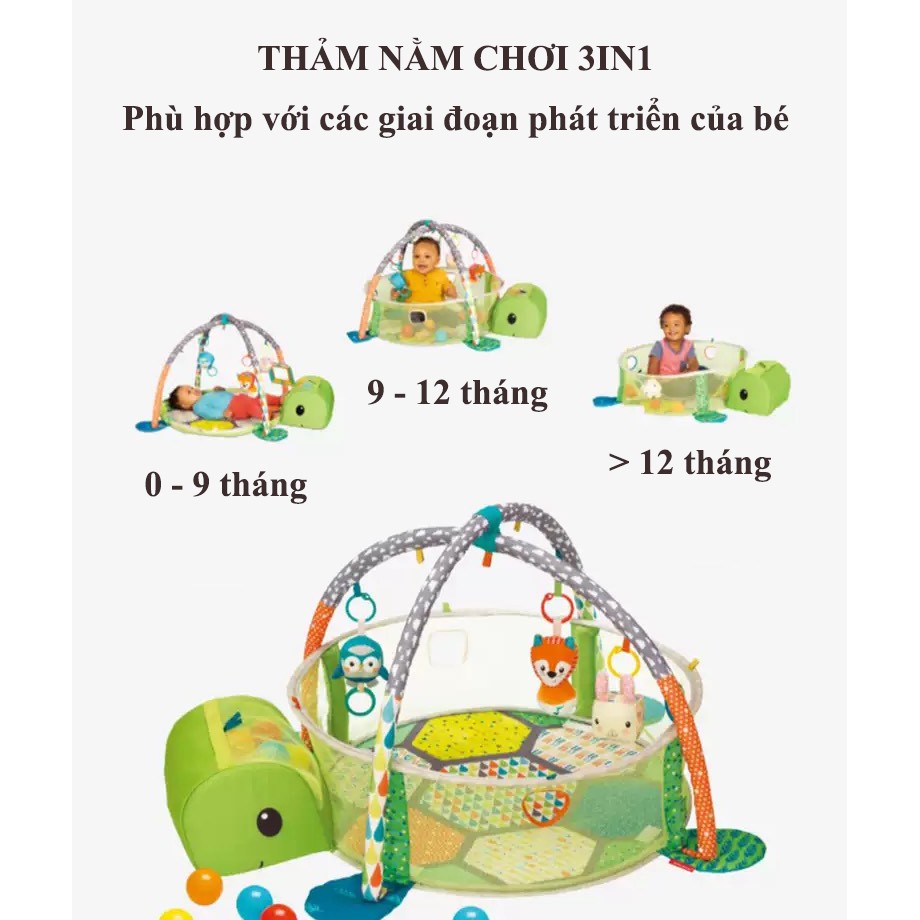 Thảm nằm chơi, thảm vận động cho bé phát triển giác quan GoGaGa Infantino 3 in 1 (USA) kết hợp nhà bóng cho bé 0 - 2t