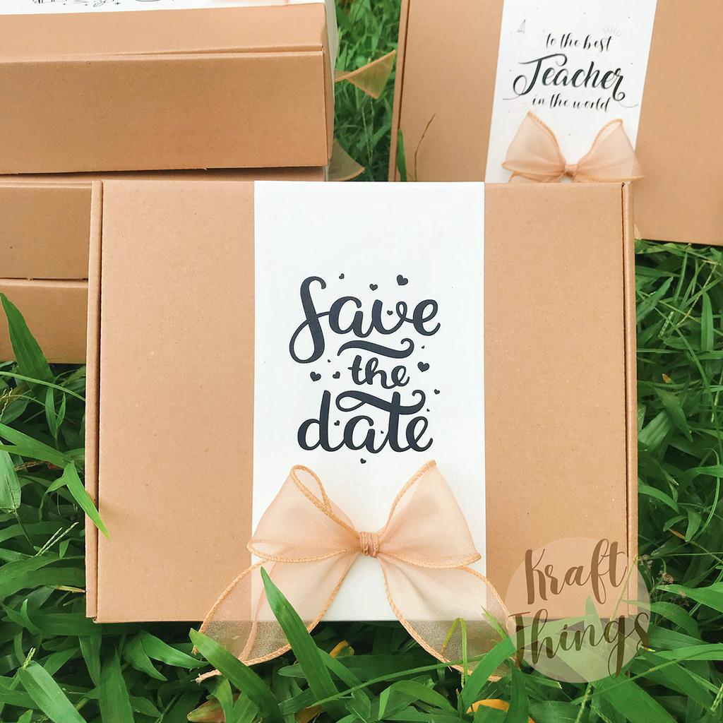 COMBO Hộp quà + túi + thiệp + rơm vintage nhiều chủ đề cỡ lớn 30x25x8cm CB3 Kraft Things