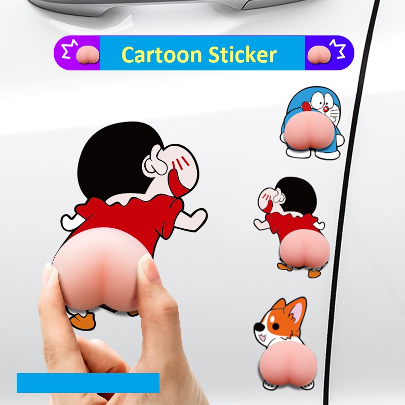 2 Miếng dán Silicon chống trầy xước va chạm cho xe hơi thiết kế hình hoạt hình dễ thương đa năng