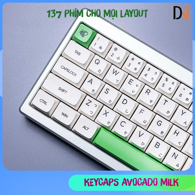 Keycaps Avocado &amp; Milk Song Ngữ - Nhựa PBT - XDA profile - 137Key Tặng kèm Keypuller : Cân Mọi Layout (61,68,84,96,...)