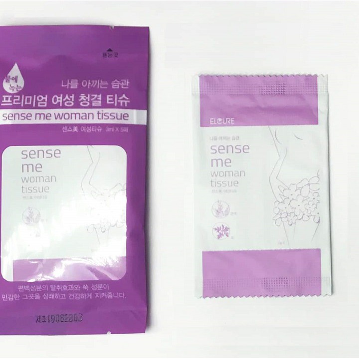 (Hàng mới về) Giấy ướt dành cho vùng kín Elcure Sense Me Woman Tissue 3ml/miếng