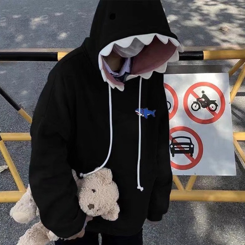 Áo hoodie tay dài in hình răng cá mập ngộ nghĩnh cho nam và nữ