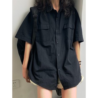 (ORDER) Áo sơ mi nữ cộc tay cổ bẻ hai túi form rộng style retro Hong Kong