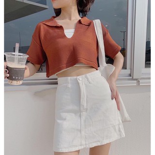 Áo crop len cổ v .