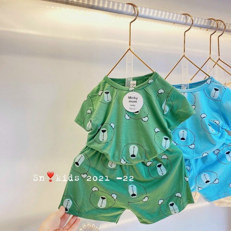 (VIDEO SHOP QUAY)Bộ Cộc Thun Lạnh Minky Mom Bé Trai, Bé Gái Họa Tiết Mặt Gấu, sét cho bé , bộ cộc tay cho bé , minky mom