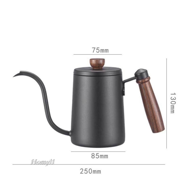 Bình Rót Cà Phê 600ml Thiết Kế Vòi Cổ Ngỗng Độc Đáo Tay Cầm Gỗ Tiện Dụng Cho Văn Phòng/Nhà Ở