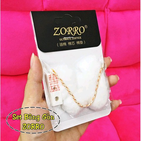 SET BÔNG GÒN bật lửa ZORRO 3 MÓN (BÔNG GÒN - BÔNG CHẶN xang - TIM)