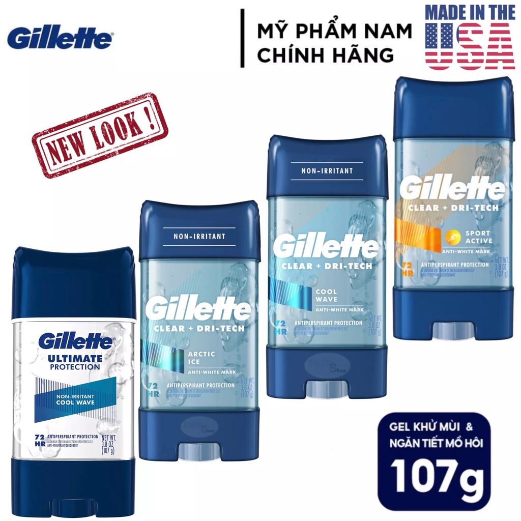 Lăn khử mùi nam Gel Gillette 107g Cool Wave 5in1 | Sport TriumPh | Arctic Ice - Mỹ