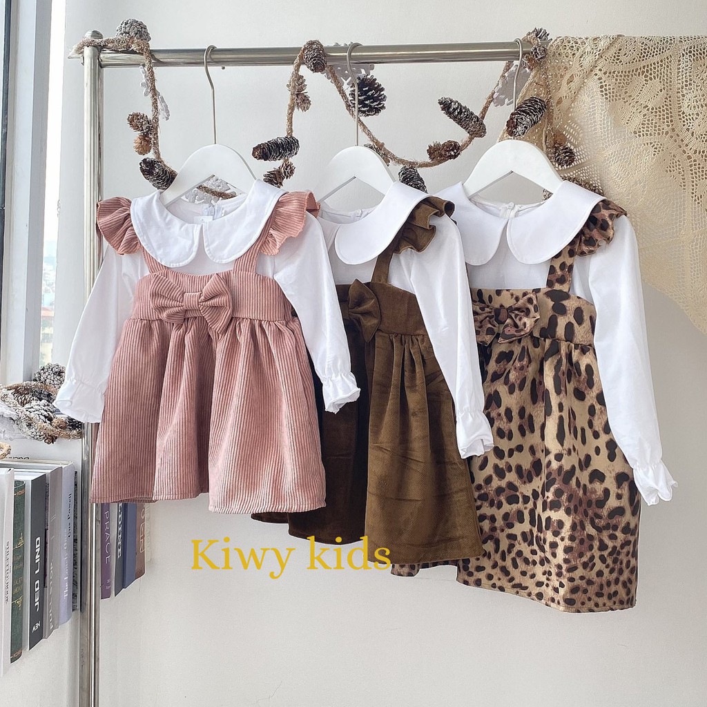 Váy yếm baby doll bé gái KIWY KIDS chất nhung mặc thu đông Kids08-2121 cho bé từ 1 tháng đến 5 tuổi