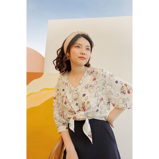 MOMOCO 4098 Áo croptop cổ tim buộc nơ trước