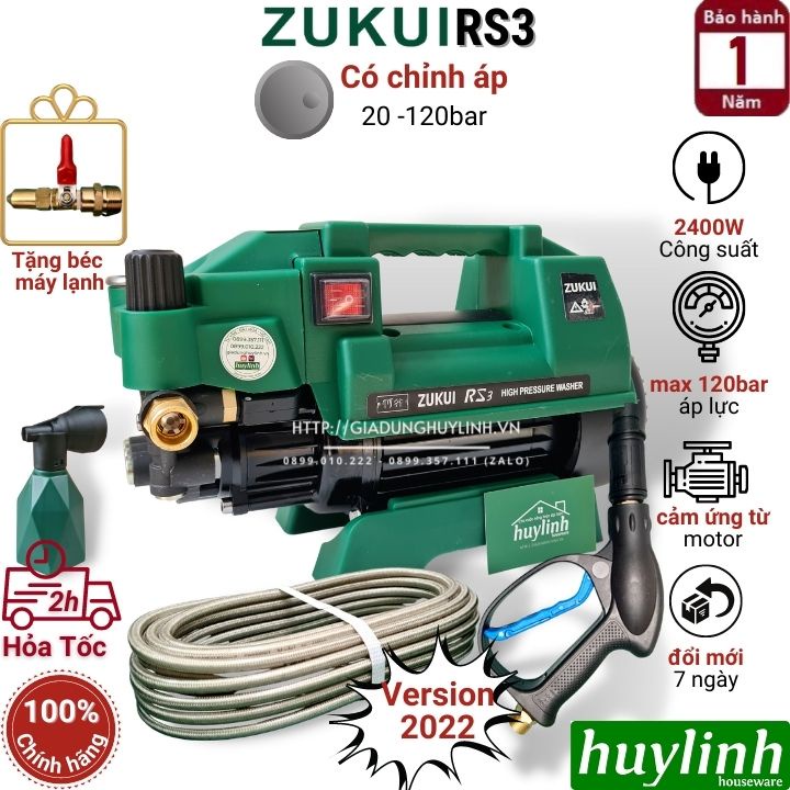 Máy xịt rửa xe Chỉnh Áp Zukui RS3 [2400W] - RS5 [2600W] - Tặng béc phun máy lạnh, điều hòa