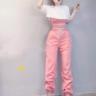 Set 3 món croptop newyork kèm quần chun gấu spun