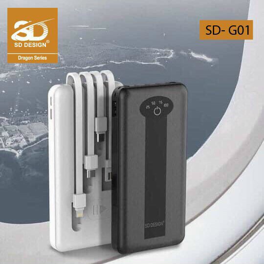 Sạc dự phòng SD DESIGN G01 3 dây sạc liền tiện lợi dung lượng 10.000mah