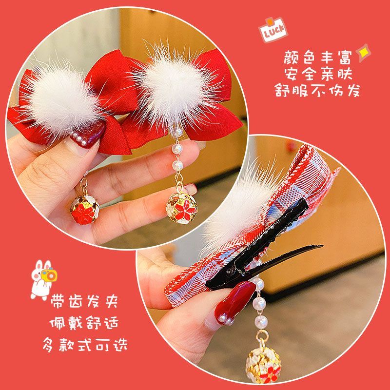 Kẹp Tóc Nơ Màu Đỏ Phong Cách Trung Hoa Mừng Năm Mới Cho Bé Gái