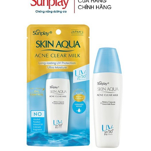 [Mã 66FMCGSALE hoàn 8% xu đơn 500K] Sữa chống nắng dưỡng da ngừa mụn Sunplay Skin Aqua Acne Clear SPF 50+ PA++++ 25g