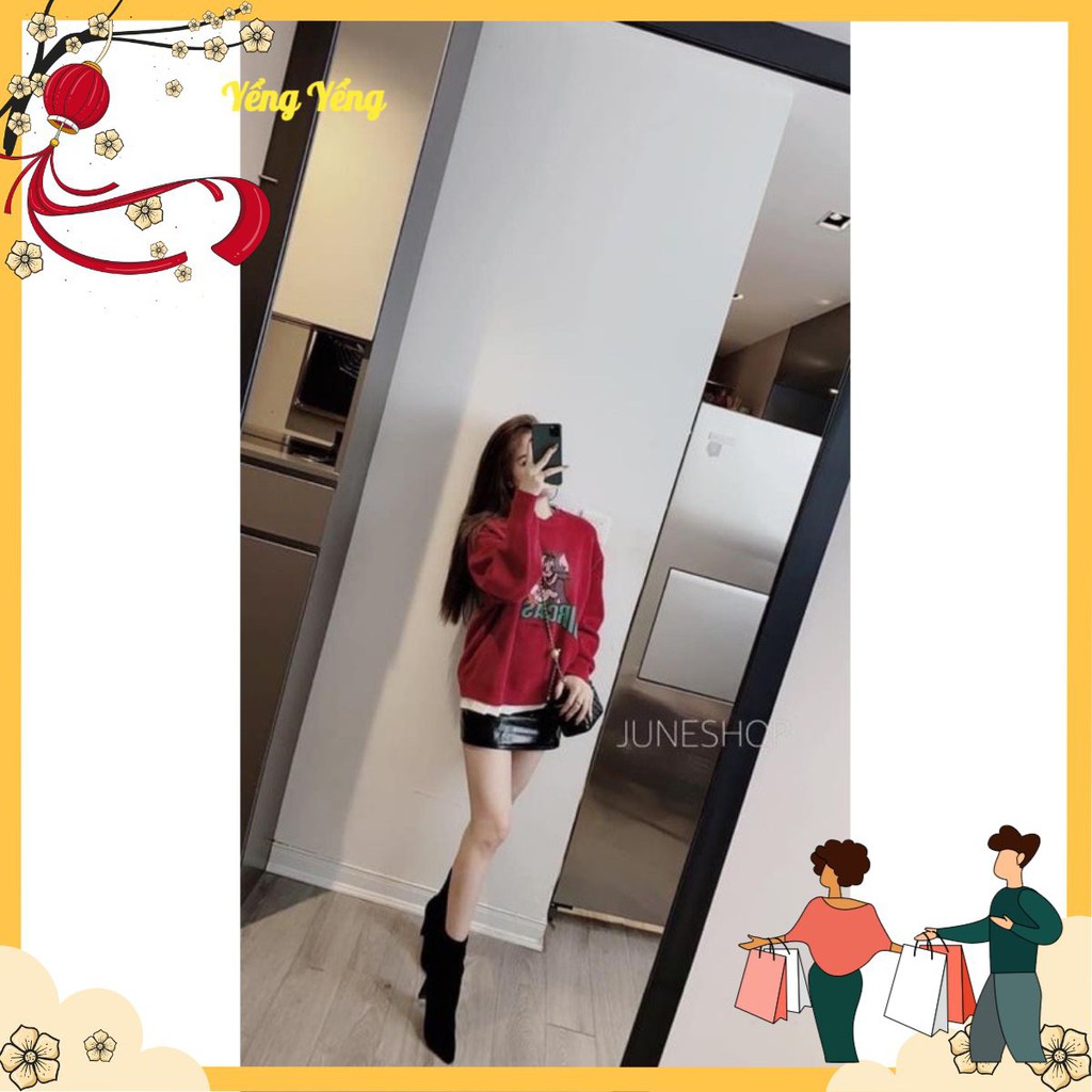 ANU45 - ÁO NỈ BÔNG ĐỎ NỮ MÈO CHUỘT SIRCAS BÈO GẤU TRẮNG