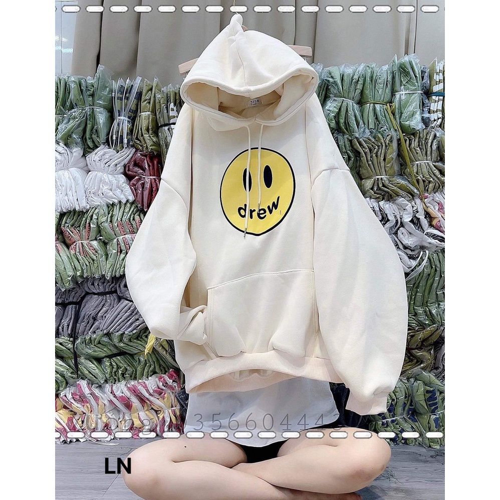 Áo hoodie nam nữ mặt cười   Áo nỉ cotton form rộng tay bồng