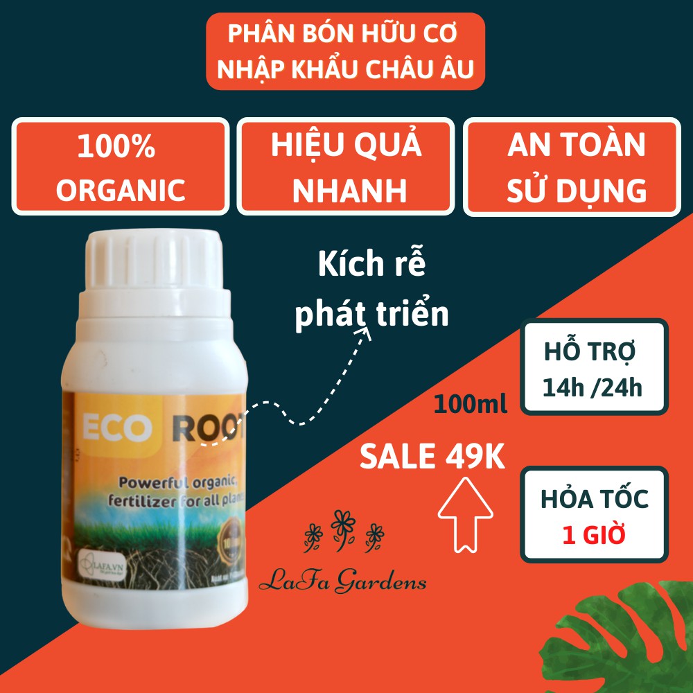 Phân bón hữu cơ eco root cho hoa hồng, hoa lan, rau ăn lá, cây ăn trái dung tích 100ml nhập khẩu nguyên liệu Châu Âu