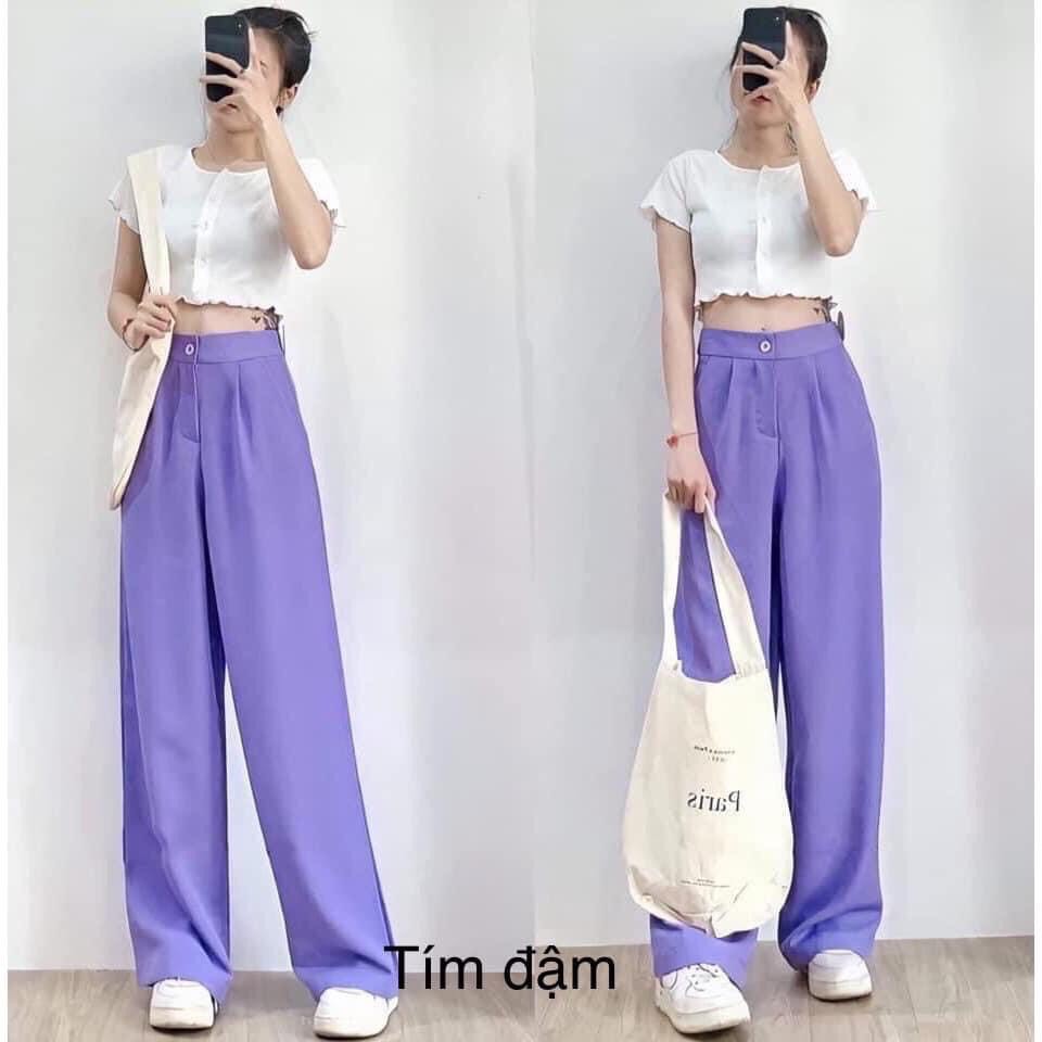 Delys - Quần vải ống xuông rộng (Tím)