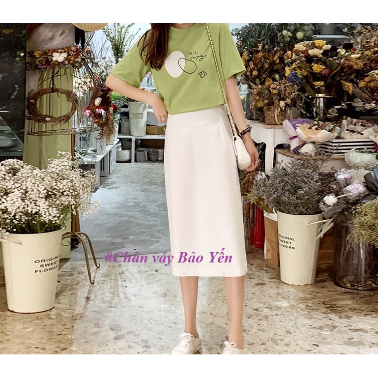 Chân váy dài màu trắng xẻ sau dáng A nhẹ -  M11T