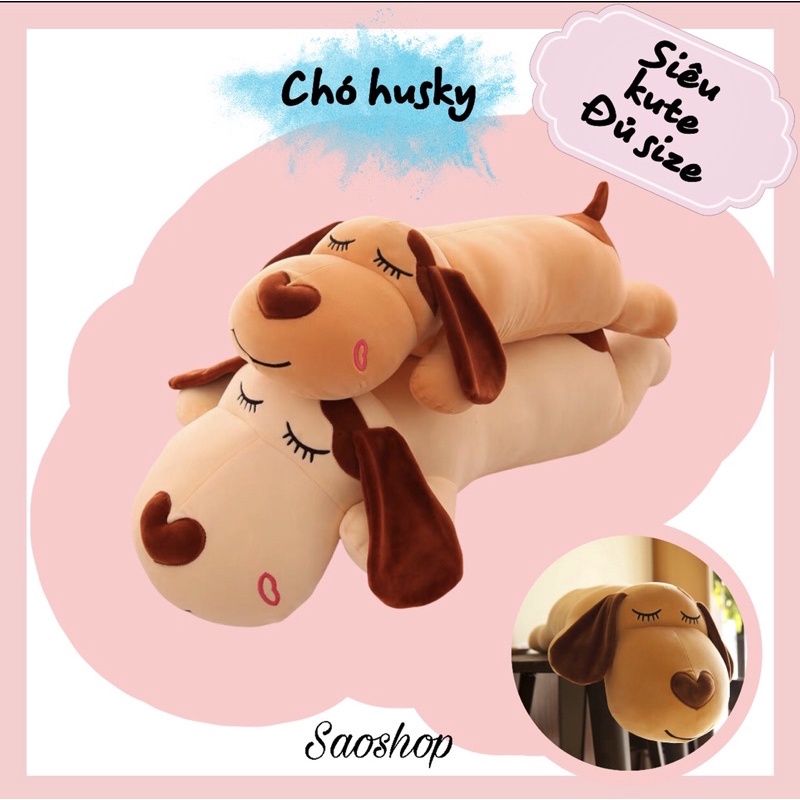 Gối ôm Gấu bông chó Husky chất liệu bông cao cấp đủ size 70cm, 90cm, 1m15cm