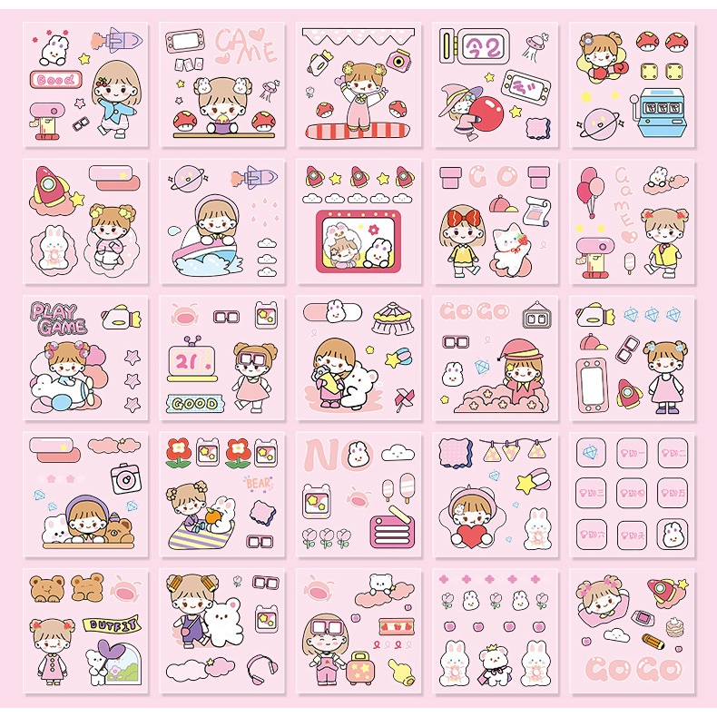 Combo 1 hộp 100 miếng sticker hình dán nhiều chủ đề dễ thương, cute - trang trí decor