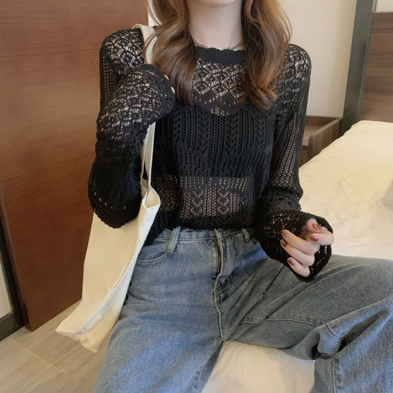 Áo len cổ thuyền tay dài dáng rộng thời trang mùa hè cho nữ