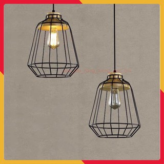 Đèn thả trần lồng sắt đui gỗ
