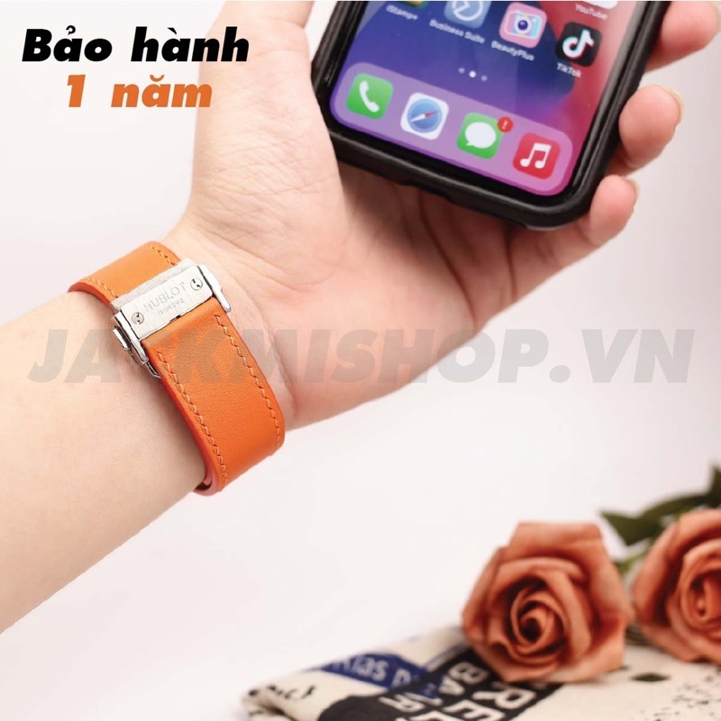 [DÂY DA THẬT] DÂY DA BÊ SWIFT MAY TAY THỦ CÔNG MÀU CAM KHÓA HUBLOT CHO APPLE WATCH SERIES 1=&gt;6 (BẢO HÀNH 1 NĂM)