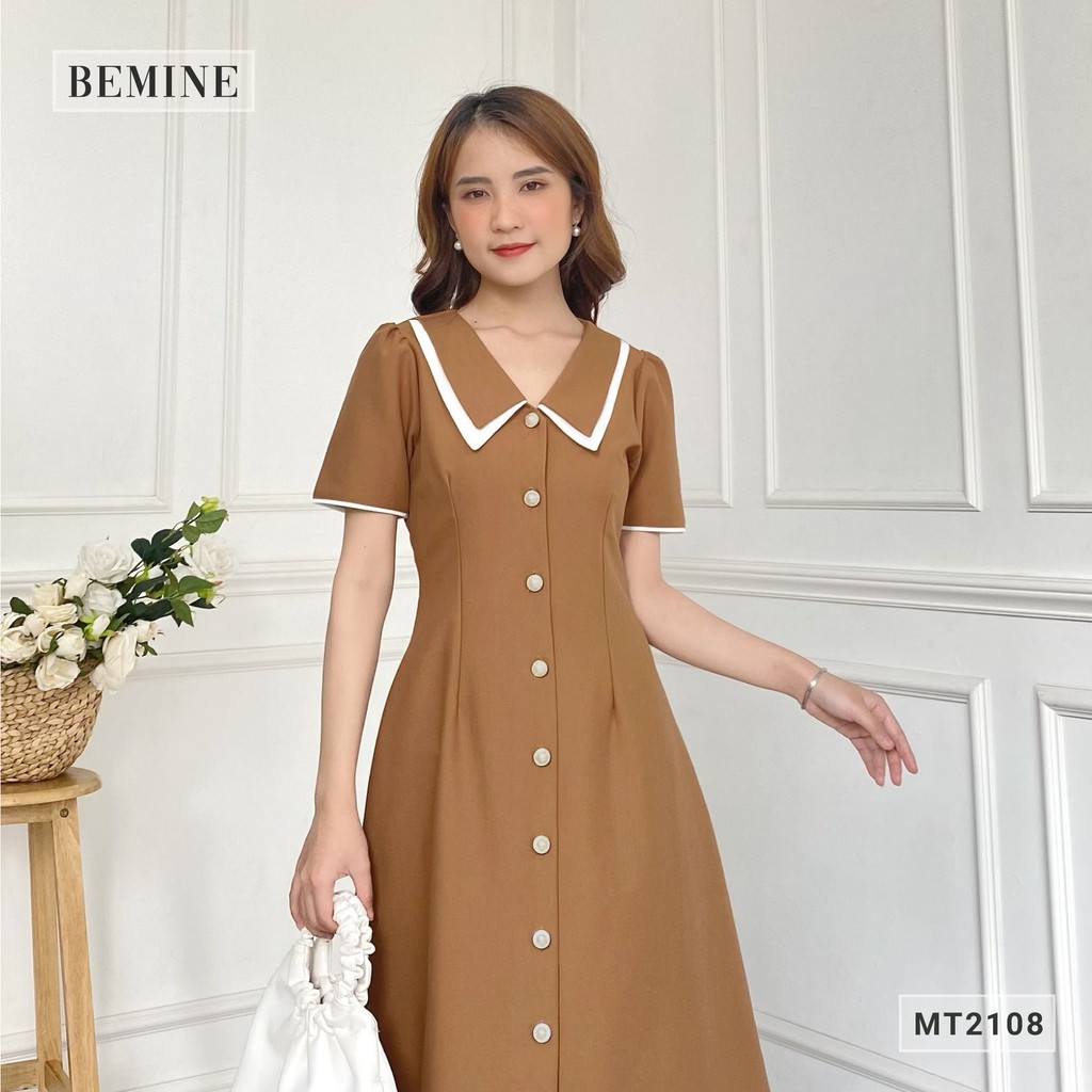 Đầm dáng suông nữ cổ phối đính nút dọc công sở BEMINE MT2108DA | BigBuy360 - bigbuy360.vn