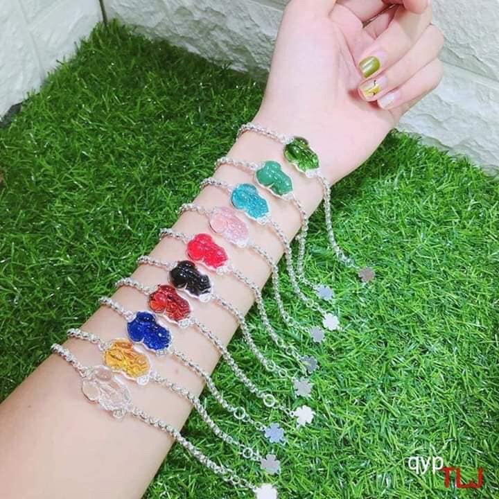 Lắc tay nữ bạc ta mặt tỳ hưu bọc đá phong thủy đủ màu theo mệnh - Bibi silver - BBS