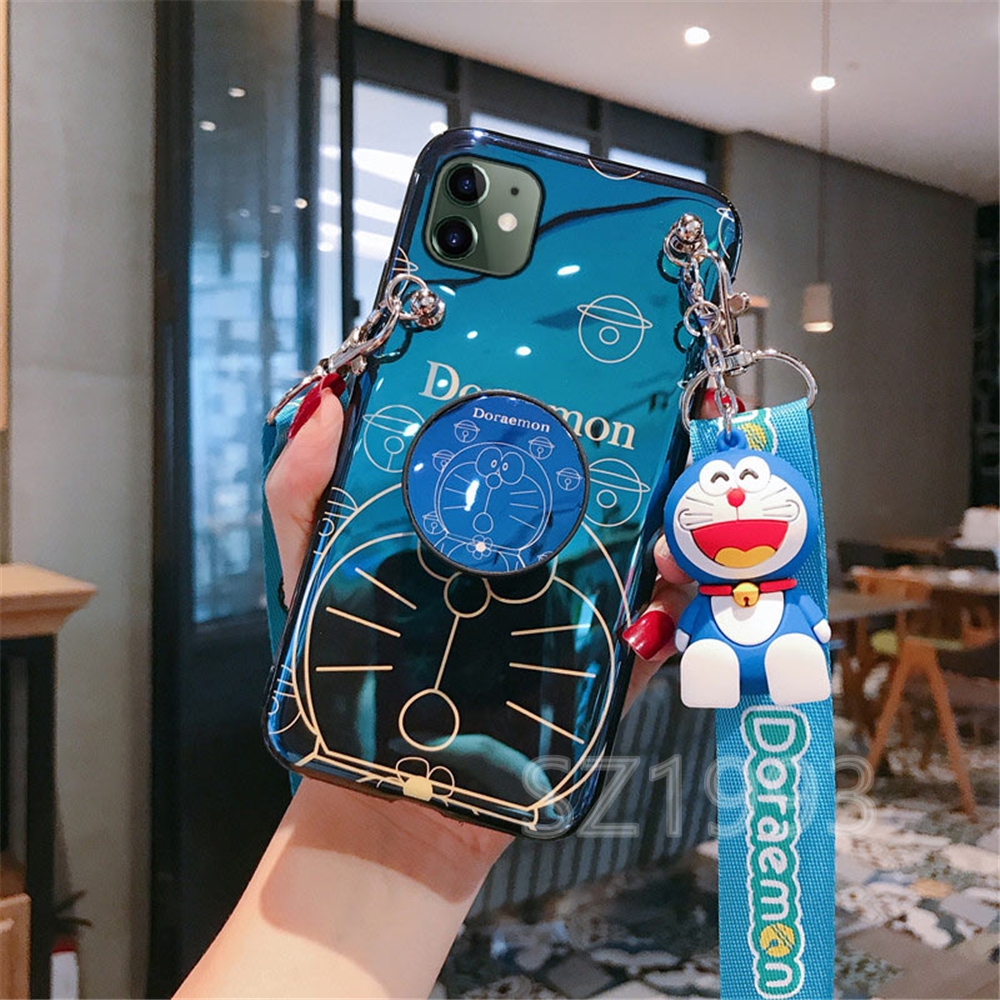 DORAEMON Bộ ốp lưng samsung Điện Thoại Phối Hình Doreamon Thời Trang + Giá Đỡ + Dây Đeo Dành Cho Samsung J7 Pro J3 Pro J4 Plus J7 Prime J2 Prime J6 2018 J4 2018 J2 Pro 2018 J7 Plus A8 2018 A7 2018