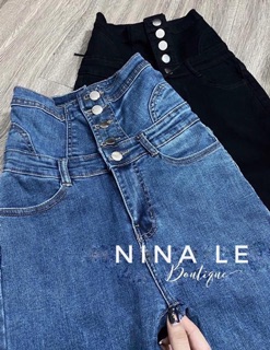 Quần jean đan dây lưng 5 nút siêu cao