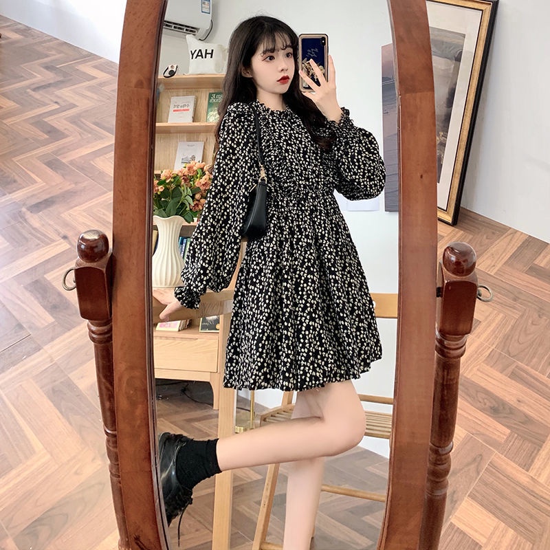 Đầm ôm Tay Dài Họa Tiết Hoa Phong Cách retro Thời Trang