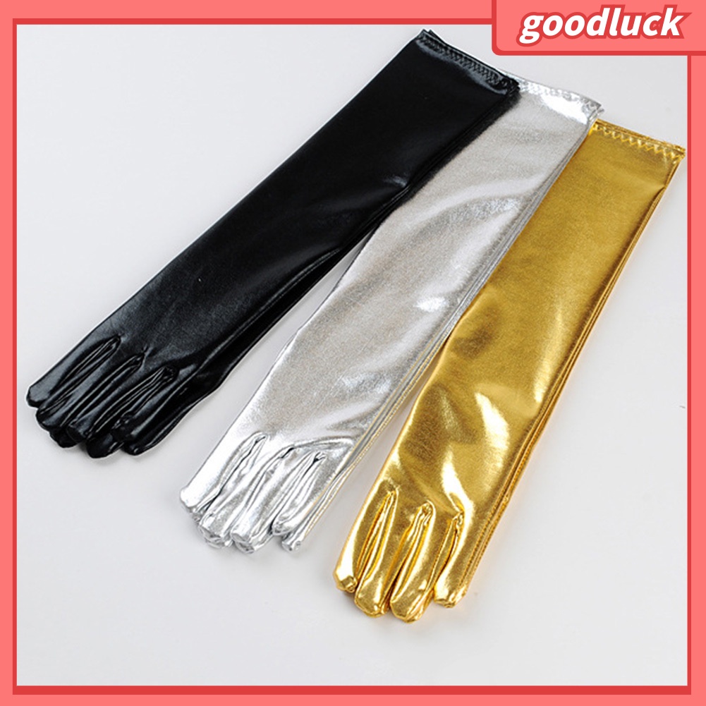 Găng tay dài giả da sáng bóng thời trang dành cho nữ