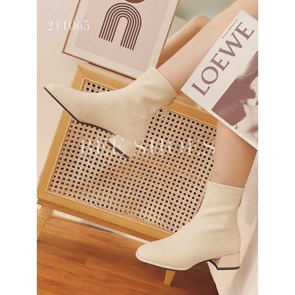 BEESHOES - BOOT NỮ DA MỀM MŨI VUÔNG - BOOT NỮ ĐẾ TRỤ CAO 4CM CÓ SẴN MÀU ĐEN - KEM - BE 211065
