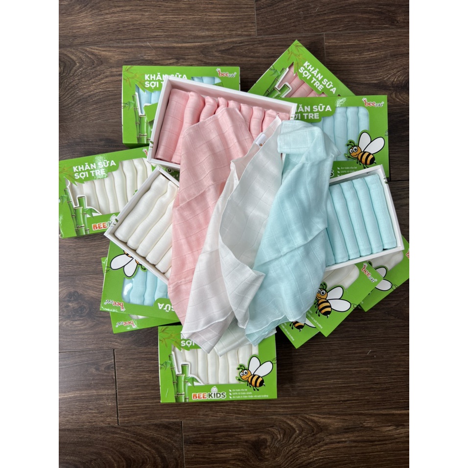 Khăn Sữa Sợi Tre Bee Kids 30x30 Hộp 10 Chiếc Siêu Thấm Hút | Minizon Kids